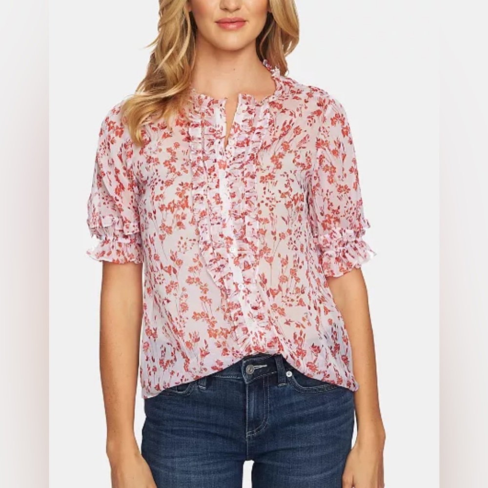 Cave Floral-Print Ruffle Blouse - soft Ecru in XS